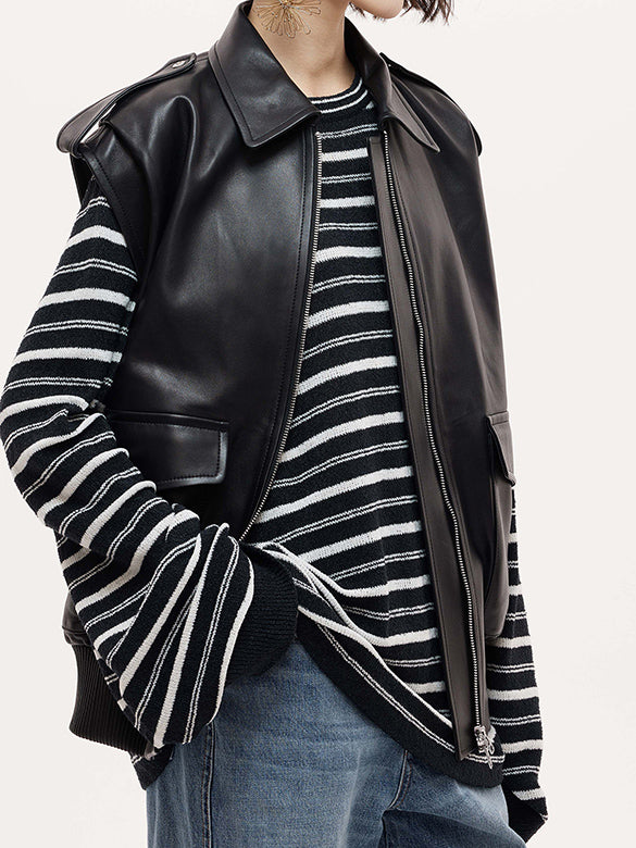 Leather Sleeveless Jacket
