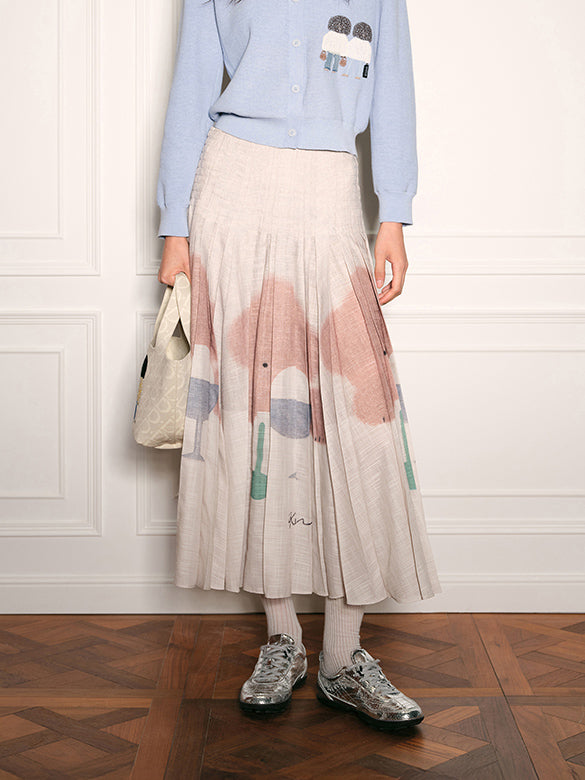 Character Printed Pleats Skirt