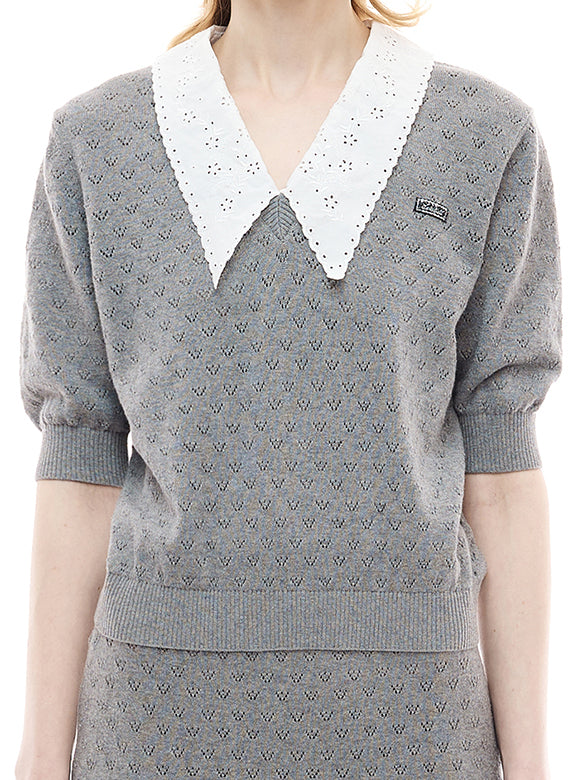 Lace Collar Knit Top