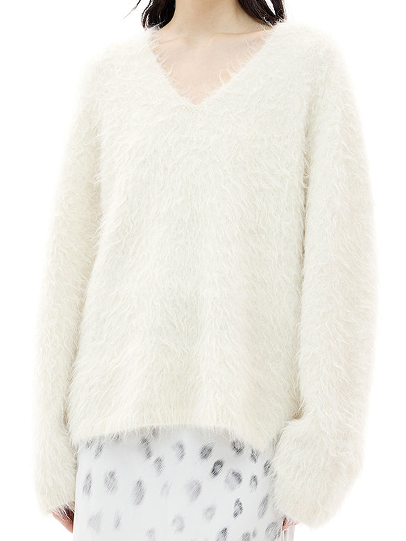 Feather Yarn V-neck Knit