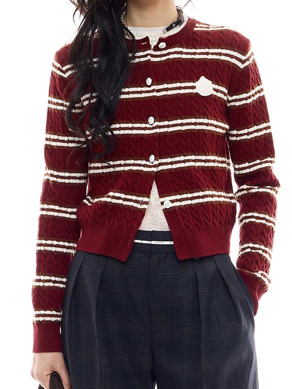 Retro Color Stripe Knit Cardigan