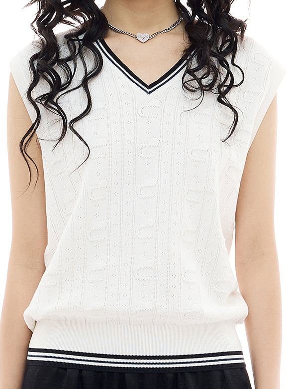 Bi-color Line Knit Vest | d'zzit