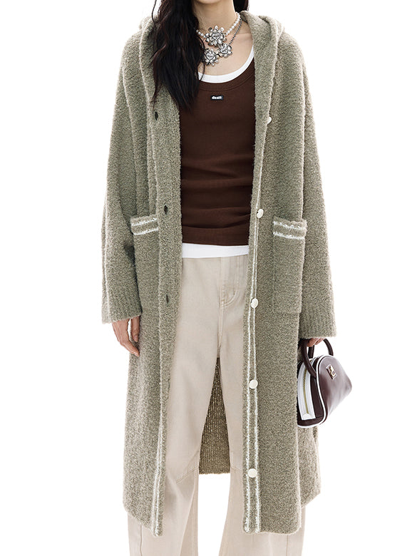 Loop-yarn Line Knit Gawn Hoodie