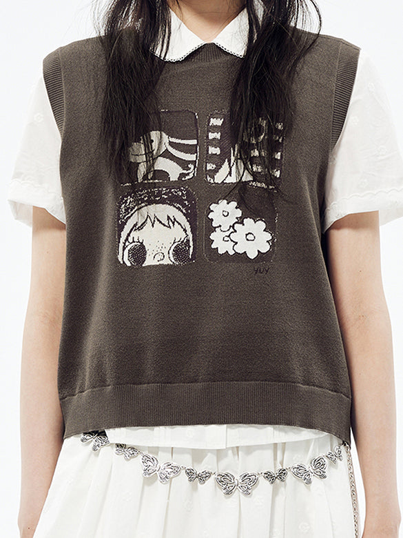 Printed Sleeveless Knit Top