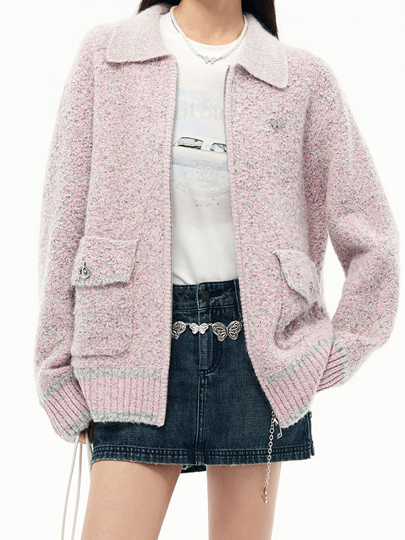 Rib-collar Zipper Knit