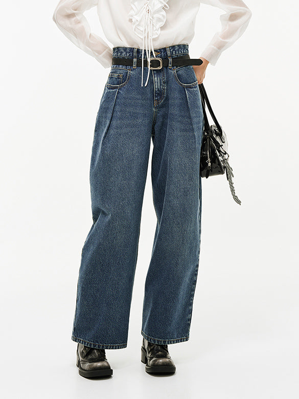Double Belt Loop High-waist Denim Pants