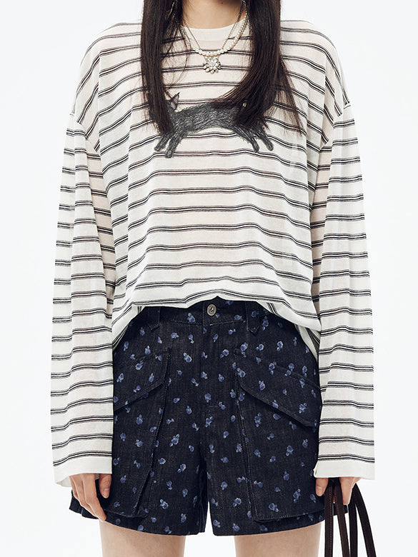 Stripe Cat Knit Top