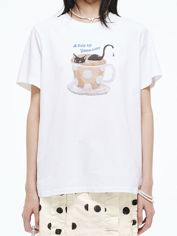 Cat Printed Beads T-shirt