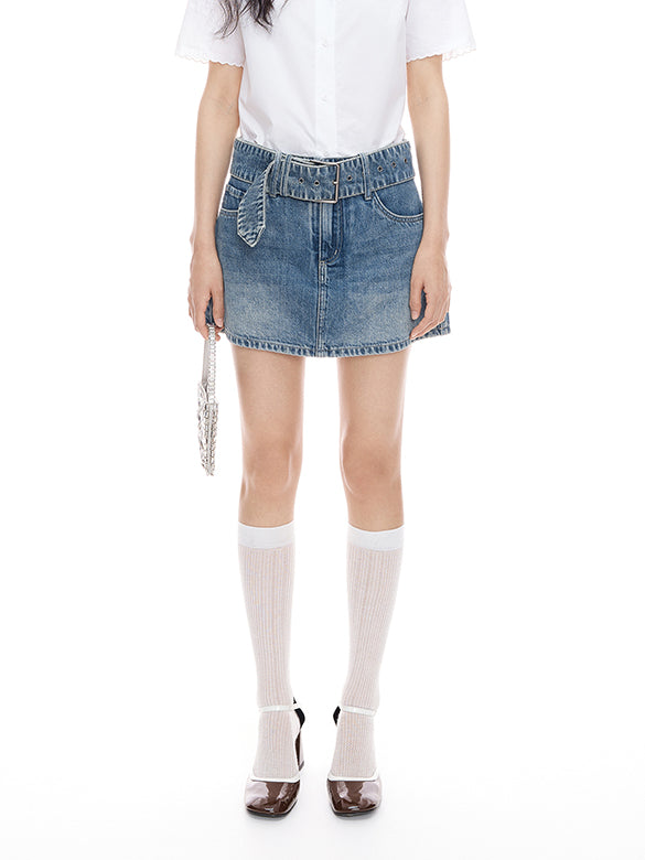 Belted Denim Short Pants