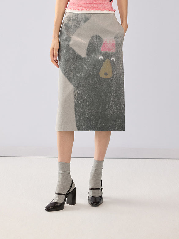 Euan Roberts Collaboration Printed Tight Denim Skirt