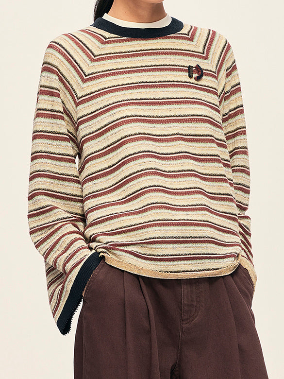 Retro Color Stripe Knit Top