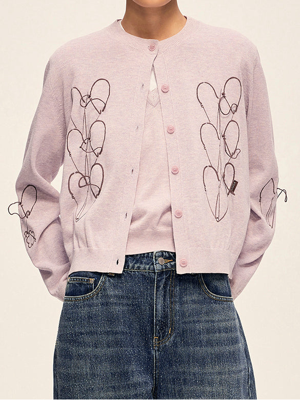 Embroidery Heart Design Knit Cardigan