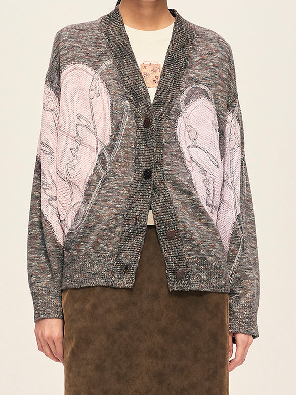 Heart Design Knit Cardigan