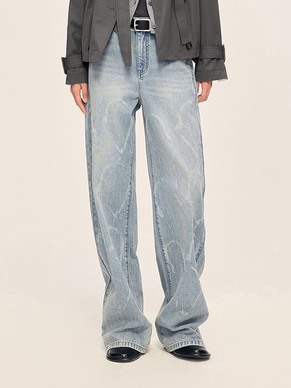 Clear-beads Heart Design Denim Pants