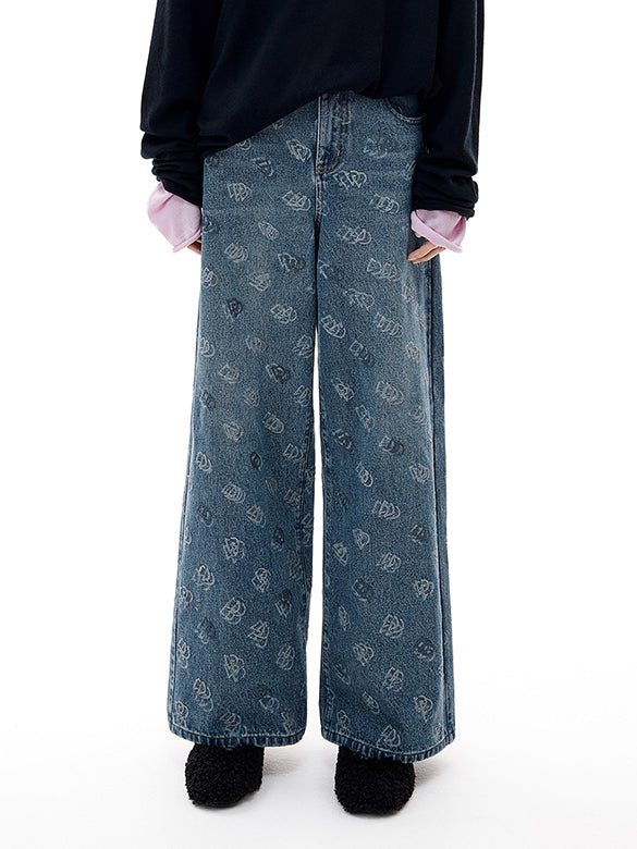 Monogram Design Denim Pants