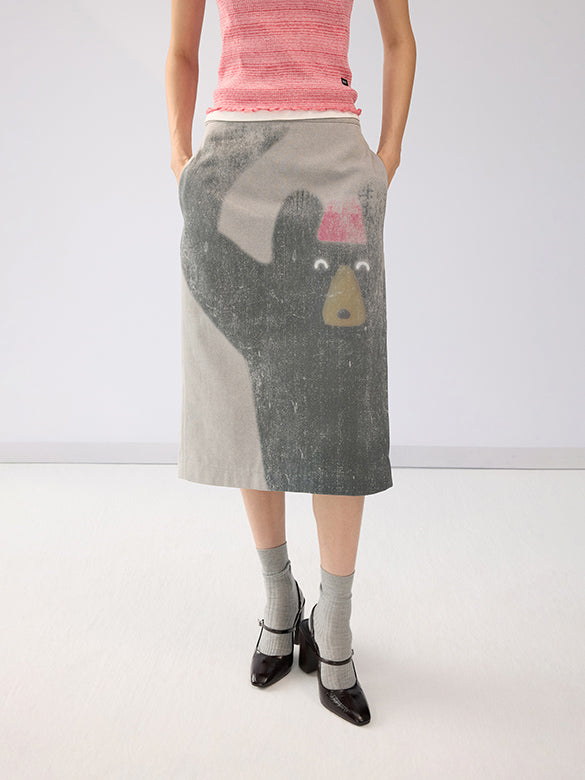 Euan Roberts Collaboration Printed Tight Denim Skirt