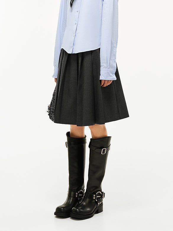 Layered Belted Pleats Skirt