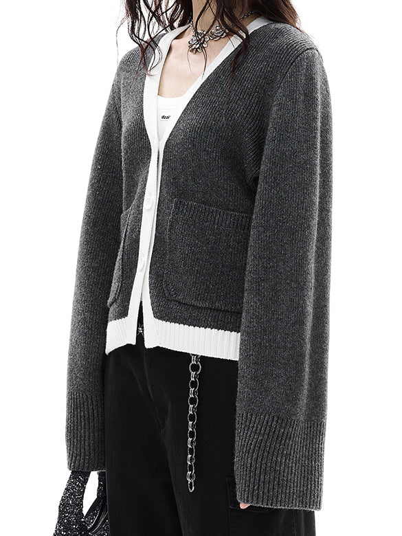 Bi-color Piping Knit Cardigan