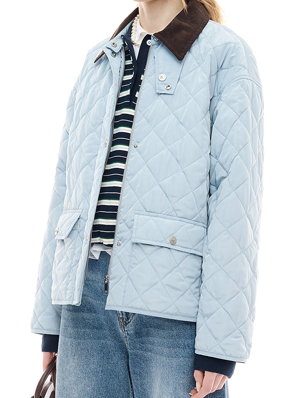 Corduroy-Collar Quilting Jacket