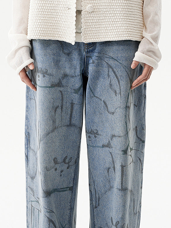 Character Printed Denim Pants