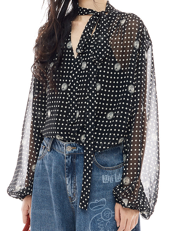 Printed Chiffon Bow-tie Blouse