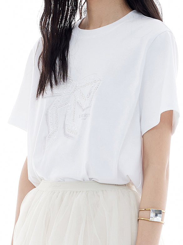 Sequins & Beads & Tulle Ribbon T-shirt