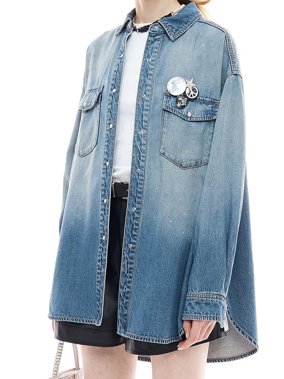 Gradation Color Badge Denim Shirt