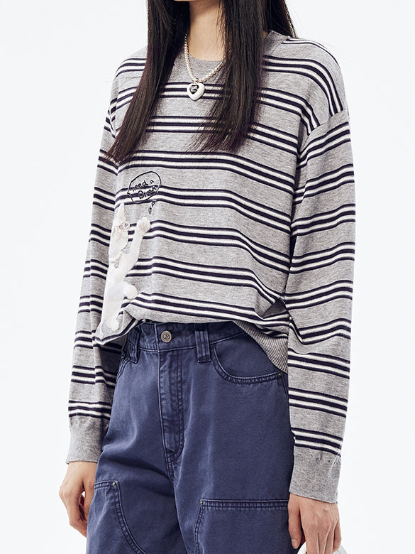 Cat Design Stripe Knit
