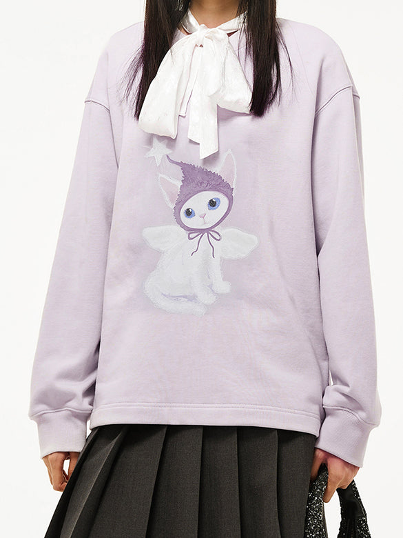 Cat Printed Embroidery Sweatshirt