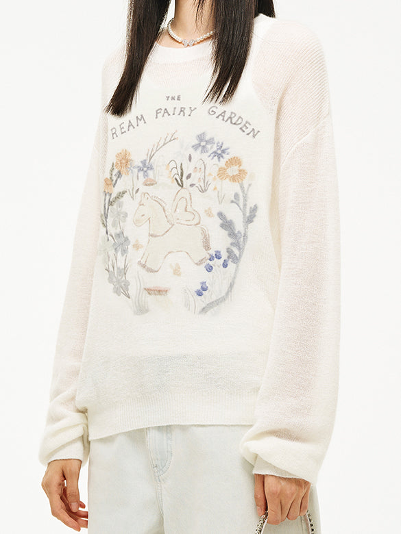 Unicorn Embroidery & Sequins Knit Top