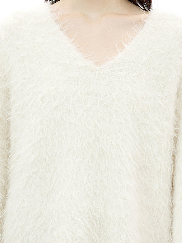 Feather Yarn V-neck Knit