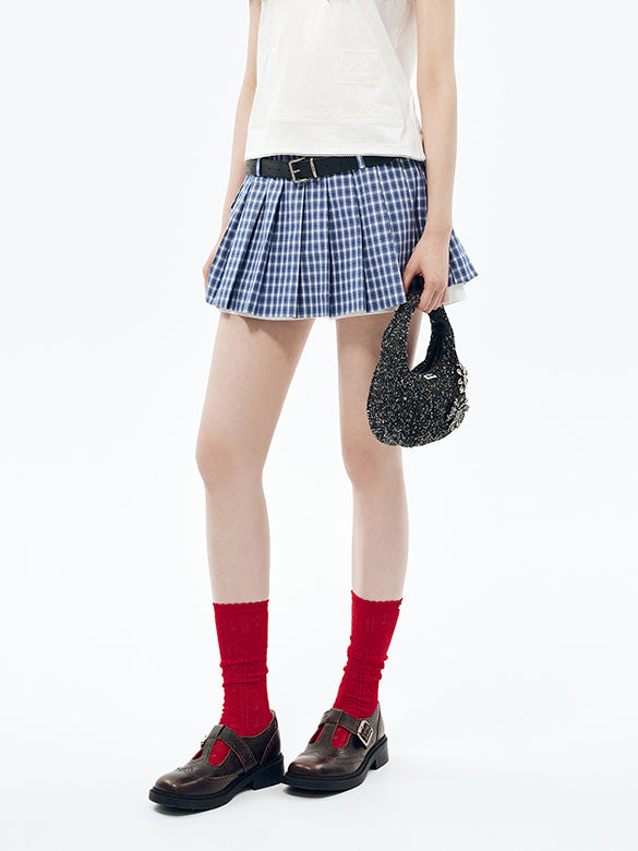 Plaid Belted Skirt