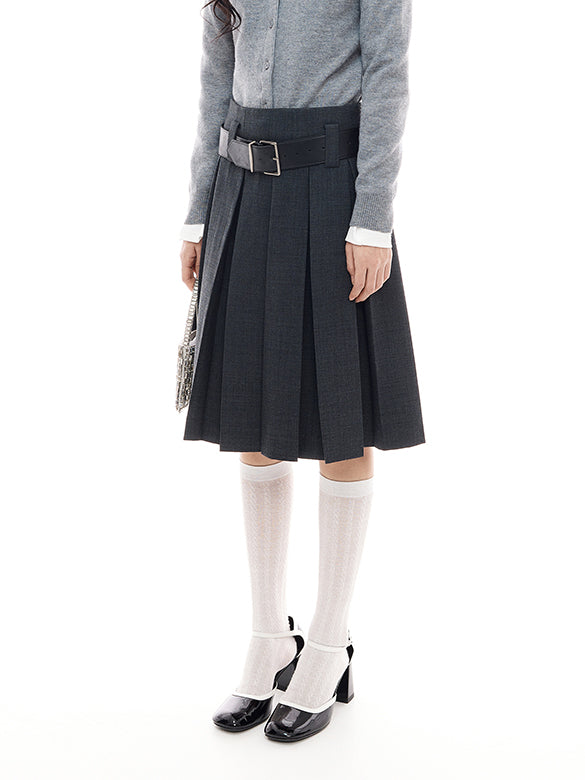 Pleats Belted Skirt