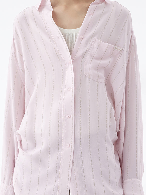 Letter Embroidery Stripe Shirt