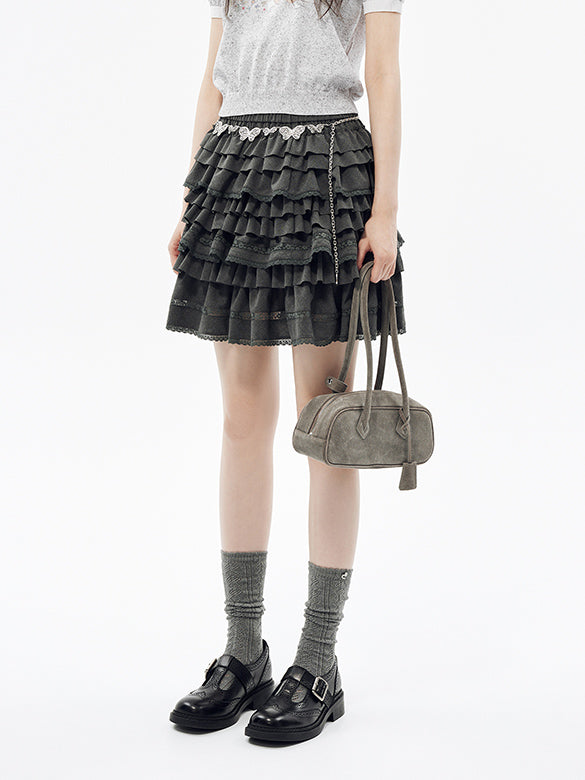 Lace Combination Frill Skirt