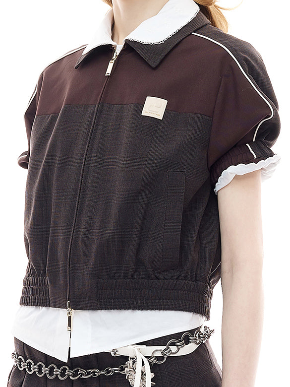 Plaid Line Sporty Zipper Outer