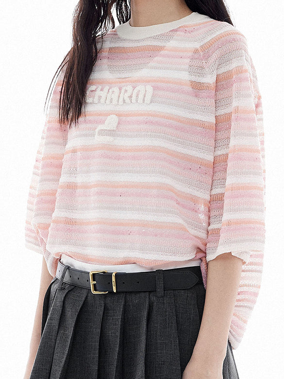 Sequins Design Pink Stripe Knit