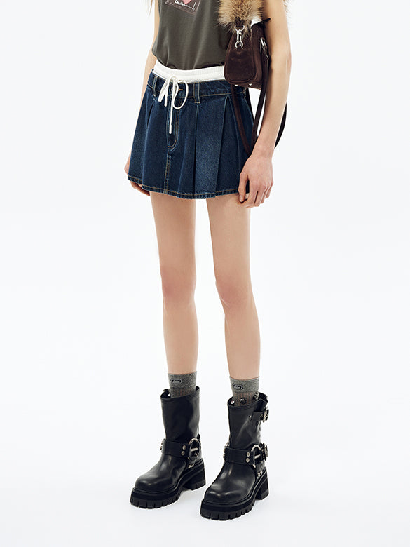 Waist Double Denim Skirt
