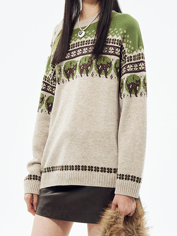 Cat Design Shoulder Button Knit