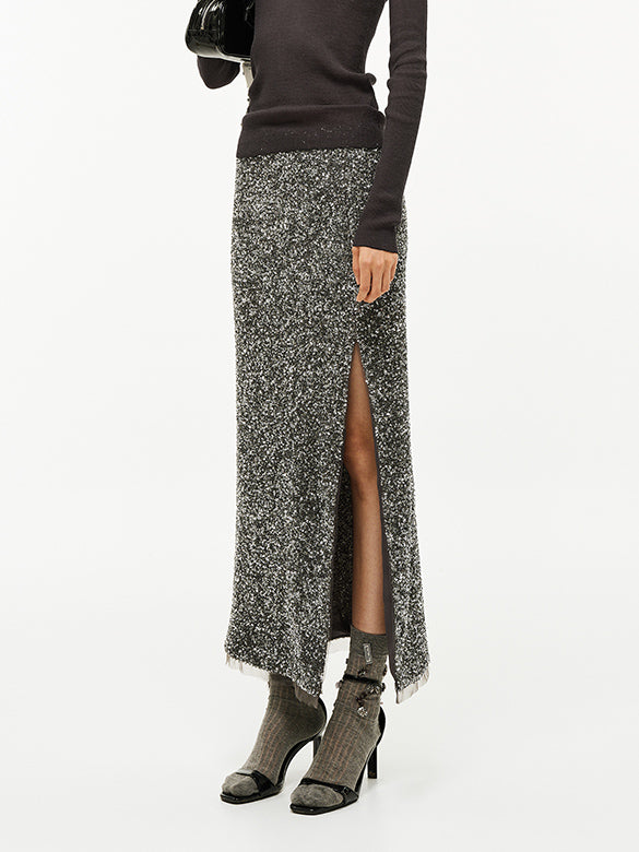 Sequins Slit Skirt