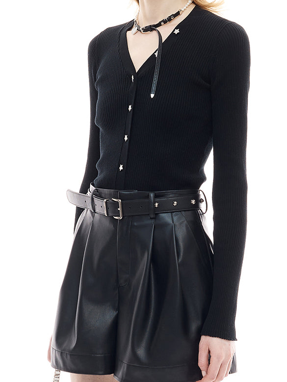 Star Button Rib Knit Cardigan