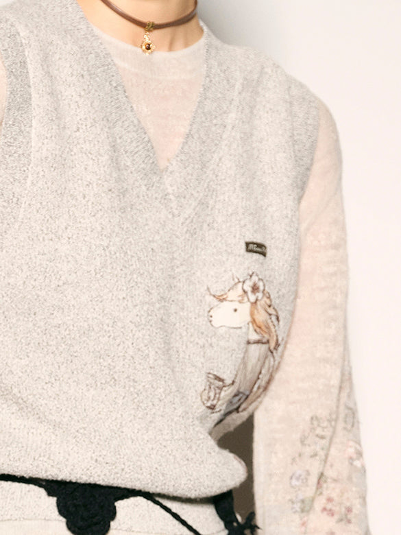 Horse Embroidery Knit Vest
