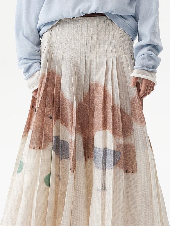Character Printed Pleats Skirt