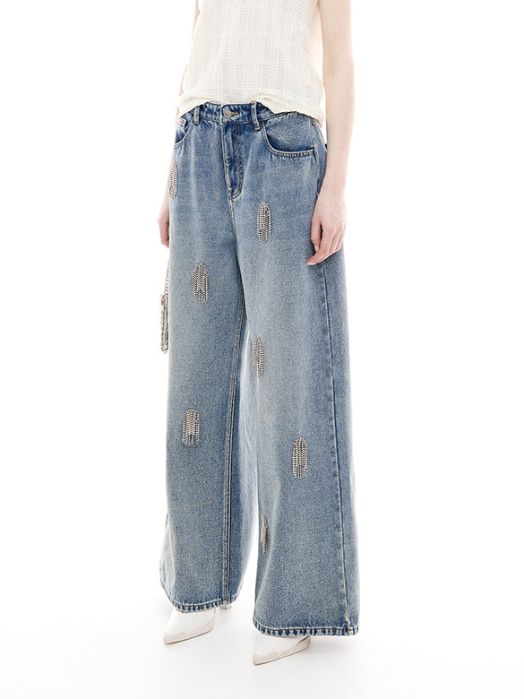 Beads Fringe Design Denim Pants