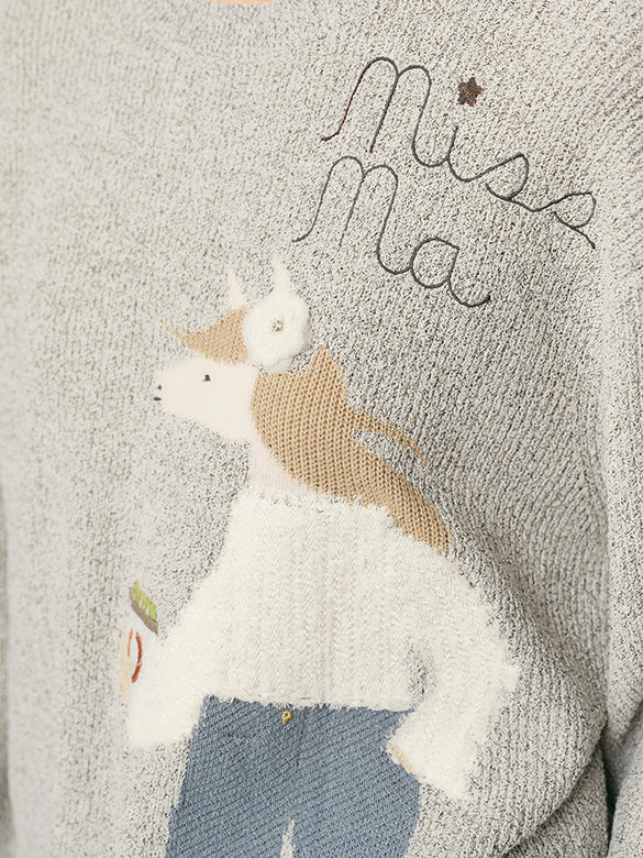 Horse Embroidery Knit Top