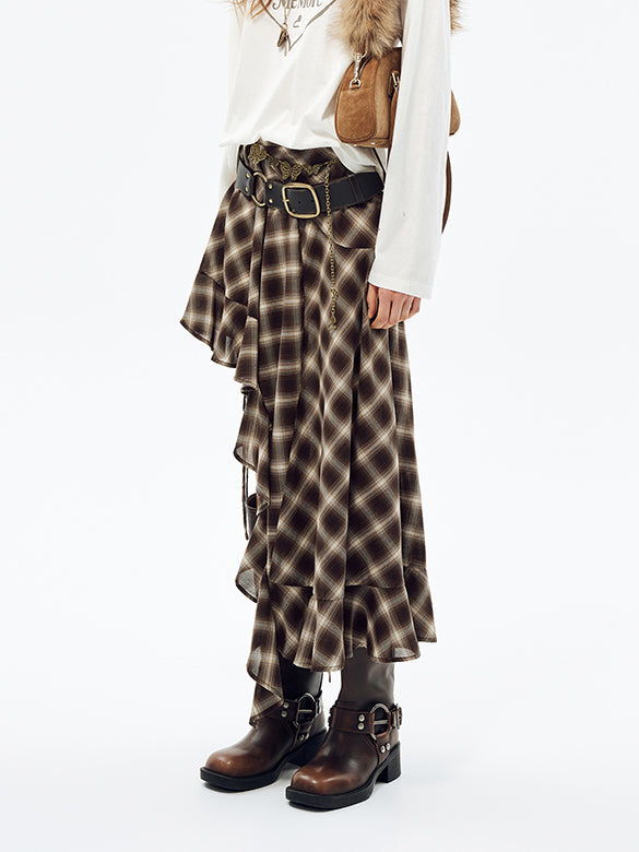 Plaid Asymmetry Skirt