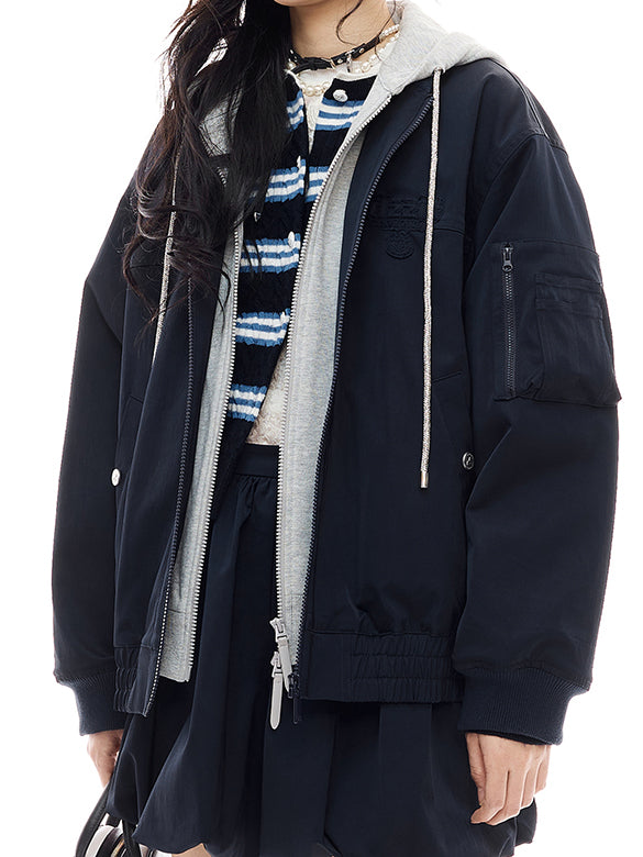 Sweat Hoodie Layered Blouson