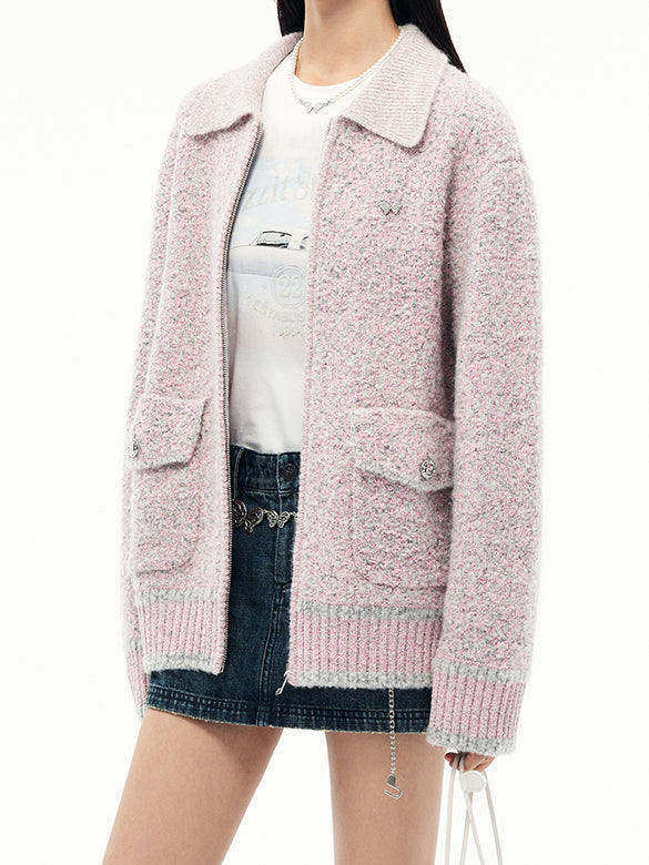 Rib-collar Zipper Knit