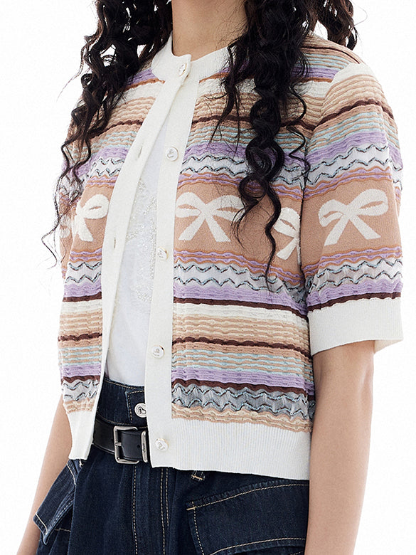Retro Ribbon Stripe Knit Cardigan
