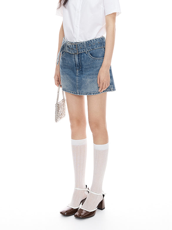 Belted Denim Short Pants